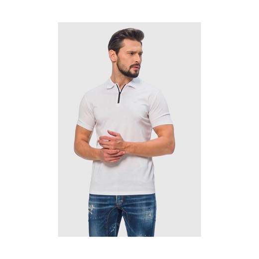 EMPORIO ARMANI Biała koszulka polo na zamek, Wybierz rozmiar M ze sklepu outfit.pl w kategorii T-shirty męskie - zdjęcie 165009978