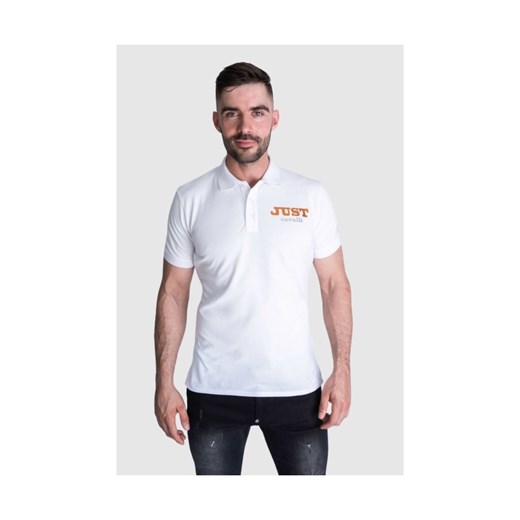 JUST CAVALLI Koszulka polo męska, biała złoto srebrne logo, Rozmiar S ze sklepu outfit.pl w kategorii T-shirty męskie - zdjęcie 165010239