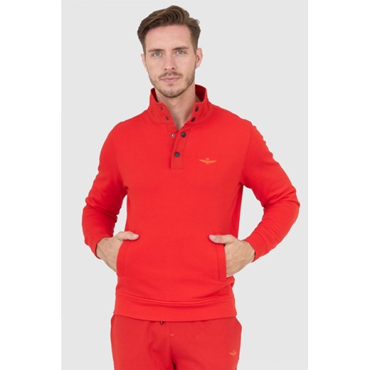 AERONAUTICA MILITARE Czerwona bluza męska na zatrzaski, Wybierz rozmiar L ze sklepu outfit.pl w kategorii Bluzy męskie - zdjęcie 165010418