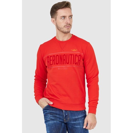 AERONAUTICA MILITARE Czerwona bluza męska z aksamitnym logo, Wybierz rozmiar L ze sklepu outfit.pl w kategorii Bluzy męskie - zdjęcie 165010439