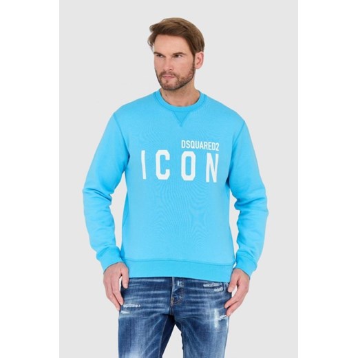 DSQUARED2 Niebieska bluza męska z dużym białym logo icon, Rozmiar S ze sklepu outfit.pl w kategorii Bluzy męskie - zdjęcie 165010685