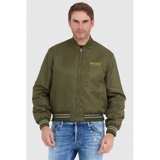KENZO Zielona kurtka bomberka męska z żółtym logo, Rozmiar L ze sklepu outfit.pl w kategorii Kurtki męskie - zdjęcie 165010889