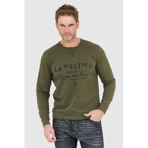 LA MARTINA Zielona bluza męska z vintage logo, Wybierz rozmiar 3XL ze sklepu outfit.pl w kategorii Bluzy męskie - zdjęcie 165010985