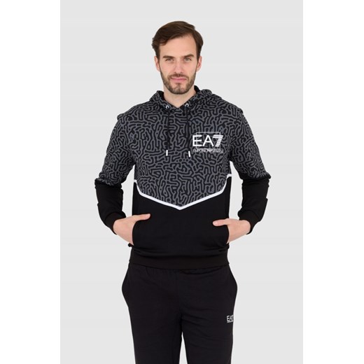 EA7 Czarno-szara bluza z kapturem w moro, Wybierz rozmiar XXL ze sklepu outfit.pl w kategorii Bluzy męskie - zdjęcie 165011307