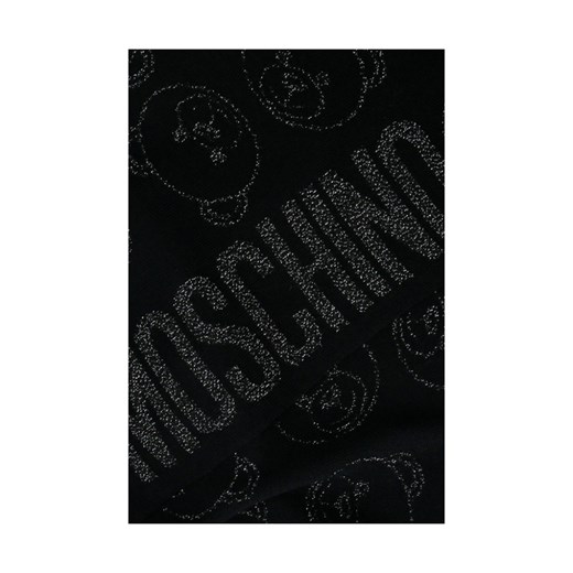 MOSCHINO Dwustronny czarny szalik damski w srebrne misie Moschino outfit.pl