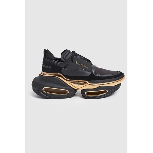 BALMAIN Sneakersy skórzane damskie czarno-złote B-Bold, Wybierz rozmiar 40 ze sklepu outfit.pl w kategorii Buty sportowe damskie - zdjęcie 165012285