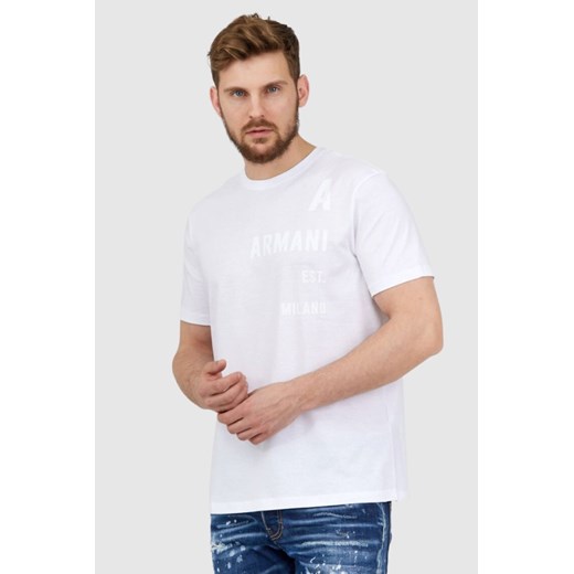 ARMANI EXCHANGE Biały t-shirt męski z białym logo, Wybierz rozmiar S ze sklepu outfit.pl w kategorii T-shirty męskie - zdjęcie 165013605