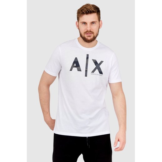 ARMANI EXCHANGE Biały t-shirt męski z szarym logo, Wybierz rozmiar L ze sklepu outfit.pl w kategorii T-shirty męskie - zdjęcie 165013609