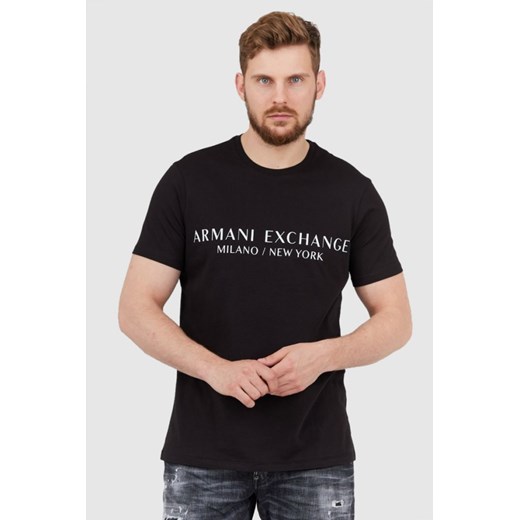 ARMANI EXCHANGE Czarny t-shirt męski z aplikacją z logo, Wybierz rozmiar L ze sklepu outfit.pl w kategorii T-shirty męskie - zdjęcie 165013617