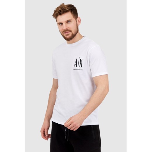 ARMANI EXCHANGE Biały t-shirt męski z wyszywanym logo, Wybierz rozmiar L ze sklepu outfit.pl w kategorii T-shirty męskie - zdjęcie 165013629