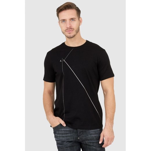 ARMANI EXCHANGE Czarny t-shirt męski ze srebrnym logo, Wybierz rozmiar L ze sklepu outfit.pl w kategorii T-shirty męskie - zdjęcie 165013637