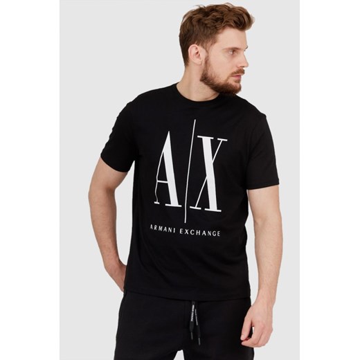 ARMANI EXCHANGE Czarny t-shirt męski z dużym logo, Wybierz rozmiar M ze sklepu outfit.pl w kategorii T-shirty męskie - zdjęcie 165013648