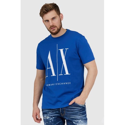 ARMANI EXCHANGE Niebieski t-shirt męski z dużym logo, Wybierz rozmiar L ze sklepu outfit.pl w kategorii T-shirty męskie - zdjęcie 165013705