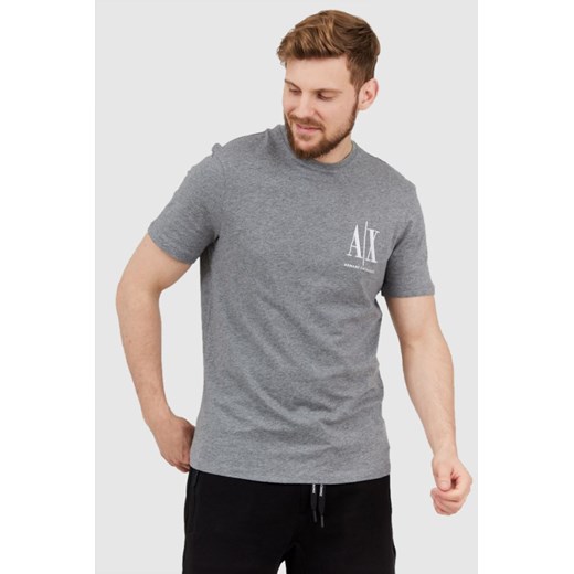 ARMANI EXCHANGE Szary t-shirt męski z wyszywanym logo, Wybierz rozmiar L ze sklepu outfit.pl w kategorii T-shirty męskie - zdjęcie 165013717