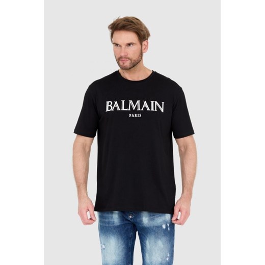 BALMAIN Czarny męski t-shirt z wypukłym gumowym logo, Wybierz rozmiar 2XL ze sklepu outfit.pl w kategorii T-shirty męskie - zdjęcie 165013729