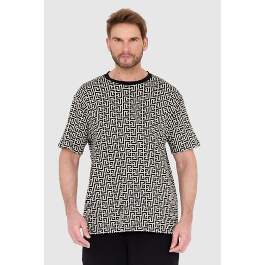 BALMAIN Męski t-shirt w czarno-biały monogram, Wybierz rozmiar 2XL ze sklepu outfit.pl w kategorii T-shirty męskie - zdjęcie 165013748