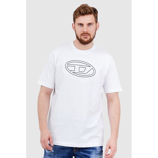 DIESEL Biały t-shirt męski z wytłaczanym logo, Rozmiar L ze sklepu outfit.pl w kategorii T-shirty męskie - zdjęcie 165013795