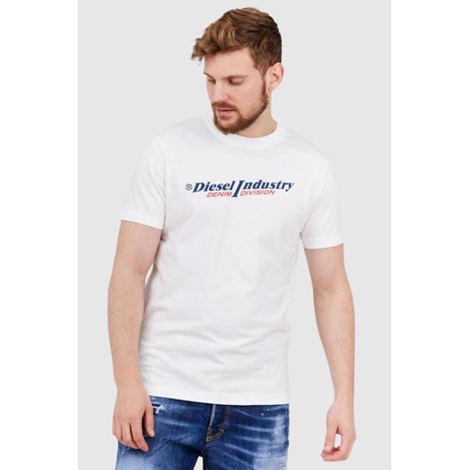 DIESEL Biały t-shirt męski z granatowym logo, Wybierz rozmiar L ze sklepu outfit.pl w kategorii T-shirty męskie - zdjęcie 165013799