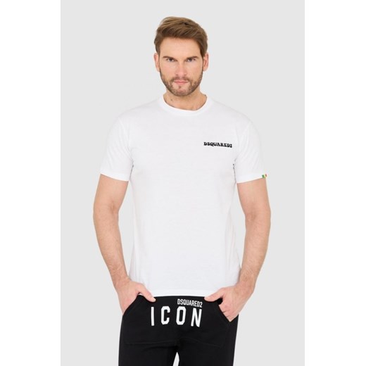 DSQUARED2 Biały bawełniany t-shirt z małym logo, Wybierz rozmiar S ze sklepu outfit.pl w kategorii T-shirty męskie - zdjęcie 165013827