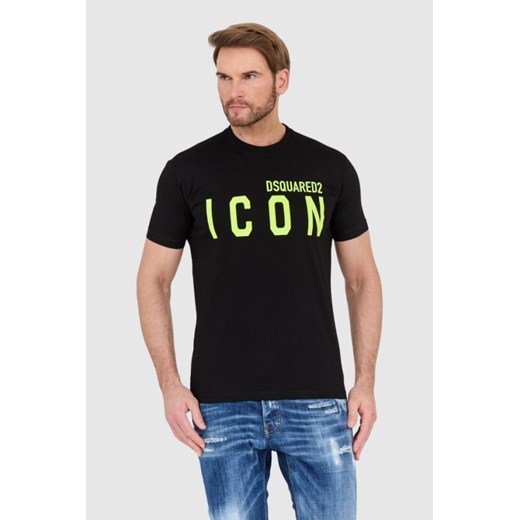 DSQUARED2 Czarny t-shirt męski z neonowym logo icon, Wybierz rozmiar S ze sklepu outfit.pl w kategorii T-shirty męskie - zdjęcie 165013876