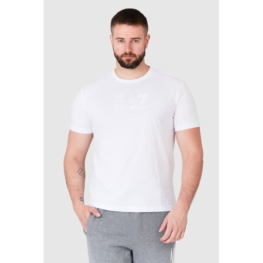 EA7 Biały t-shirt męski z aplikacją z logo, Wybierz rozmiar M ze sklepu outfit.pl w kategorii T-shirty męskie - zdjęcie 165013936