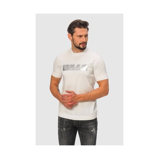 EMPORIO ARMANI Biały t-shirt męski ze srebrnym logo, Rozmiar S ze sklepu outfit.pl w kategorii T-shirty męskie - zdjęcie 165013955