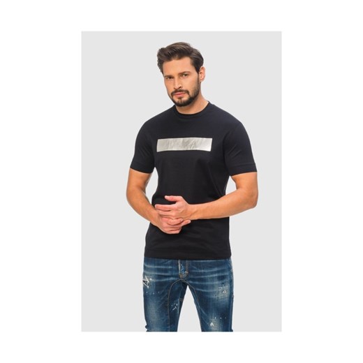 EMPORIO ARMANI Granatowy t-shirt męski ze srebrnym logo, Wybierz rozmiar L ze sklepu outfit.pl w kategorii T-shirty męskie - zdjęcie 165013977