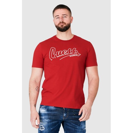 GUESS Czerwony t-shirt męski beachwear, Wybierz rozmiar L ze sklepu outfit.pl w kategorii T-shirty męskie - zdjęcie 165014067