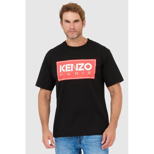 KENZO Czarny t-shirt męski z czerwonym nadrukiem, Wybierz rozmiar M ze sklepu outfit.pl w kategorii T-shirty męskie - zdjęcie 165014187