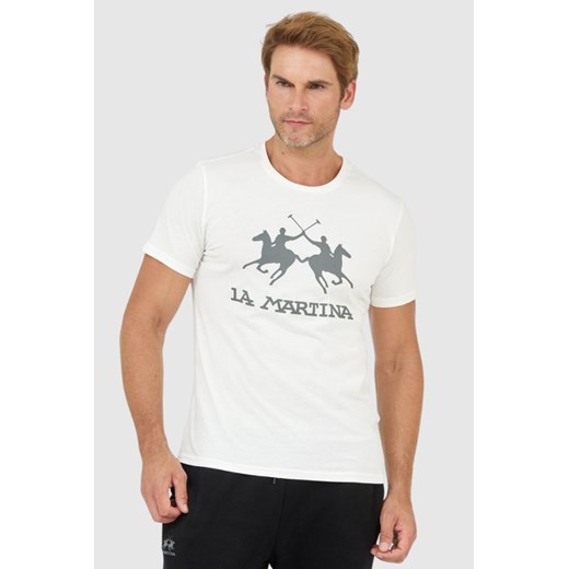 LA MARTINA Biały t-shirt męski z szarym logo, Wybierz rozmiar 3XL ze sklepu outfit.pl w kategorii T-shirty męskie - zdjęcie 165014199
