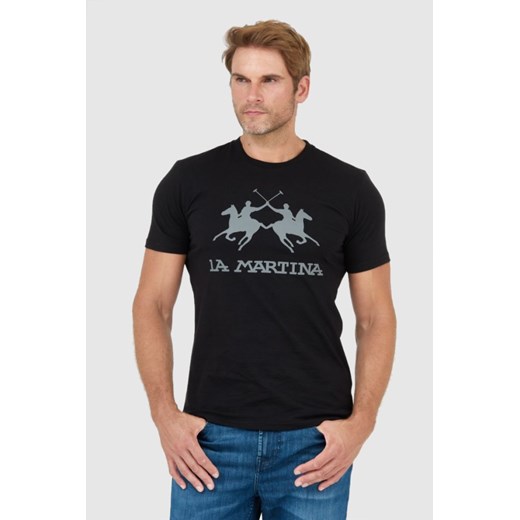 LA MARTINA Czarny t-shirt męski z szarym logo, Rozmiar XL ze sklepu outfit.pl w kategorii T-shirty męskie - zdjęcie 165014206