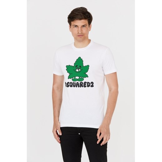 DSQUARED2 Biały t-shirt z zielonym liściem, Wybierz rozmiar XXL ze sklepu outfit.pl w kategorii T-shirty męskie - zdjęcie 165014497