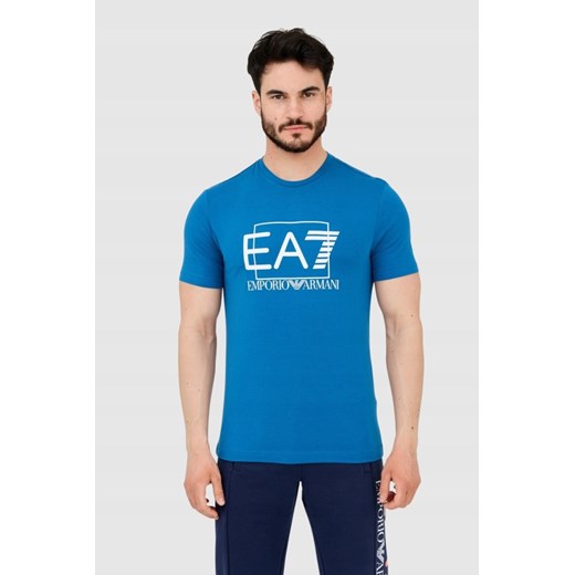 EA7 Niebieski męski t-shirt z dużym logo, Wybierz rozmiar XXL ze sklepu outfit.pl w kategorii T-shirty męskie - zdjęcie 165014637