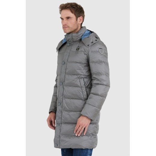 BLAUER Stalowa długa puchowa kurtka męska Gus z odpinanym kapturem, Rozmiar 3XL ze sklepu outfit.pl w kategorii Kurtki męskie - zdjęcie 165015015