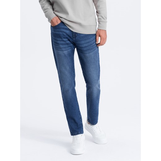 Spodnie męskie jeansowe SLIM FIT - niebieskie V3 OM-PADP-0110 ze sklepu ombre w kategorii Jeansy męskie - zdjęcie 165015817
