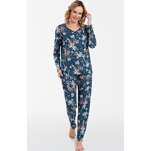 Bawełniana piżama damska w kwiaty Madison, Kolor niebieski-wzór, Rozmiar S, Italian Fashion ze sklepu Intymna w kategorii Piżamy damskie - zdjęcie 165018506