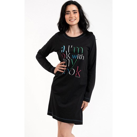 Koszula nocna damska czarna na długi rękaw Olza, Kolor czarny, Rozmiar S, Italian Fashion ze sklepu Intymna w kategorii Koszule nocne - zdjęcie 165018537