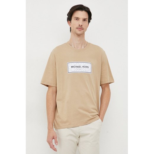 Michael Kors t-shirt bawełniany męski kolor beżowy z aplikacją ze sklepu ANSWEAR.com w kategorii T-shirty męskie - zdjęcie 165026477
