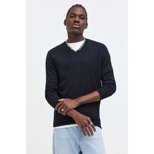Superdry sweter wełniany męski kolor czarny lekki ze sklepu ANSWEAR.com w kategorii Swetry męskie - zdjęcie 165045085
