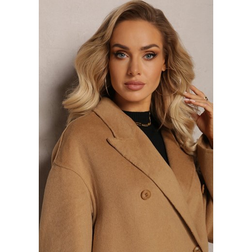 Beżowy Dwurzędowy Płaszcz Wełniany Hand Made Kinassa Renee M promocja Renee odzież