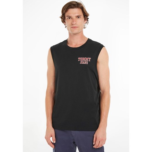 T-shirt męski czarny Tommy Hilfiger w stylu młodzieżowym z napisami z krótkimi rękawami 