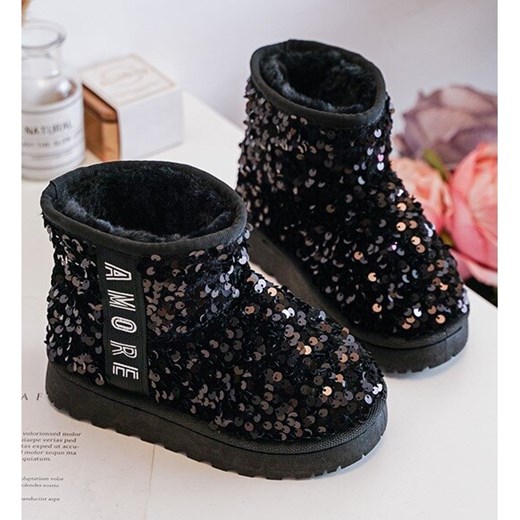 Buty zimowe dziecięce czarne na jesień bez zapięcia