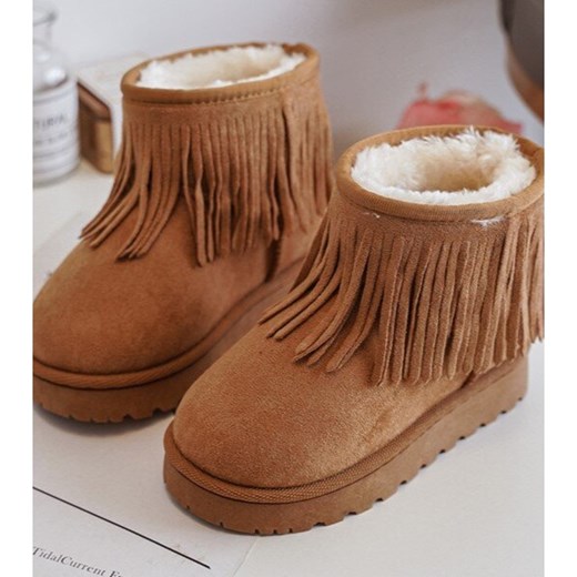 Buty zimowe dziecięce brązowe bez zapięcia z zamszu