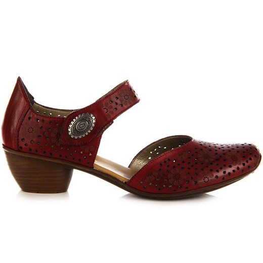 RIEKER 43711-33 skórzane czerwone sandały damskie ażurowe lekkie komfortowe butyraj-pl brazowy naturalne