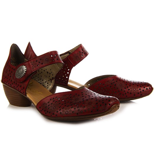 RIEKER 43711-33 skórzane czerwone sandały damskie ażurowe lekkie komfortowe butyraj-pl brazowy sandały