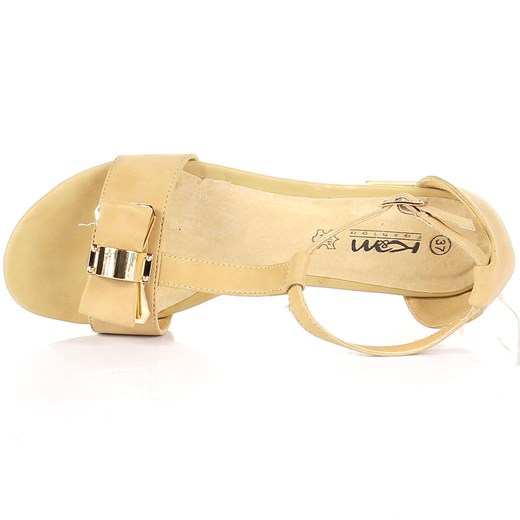 K&M JK253 beżowe sandały damskie z kokardką butyraj-pl bezowy skóra