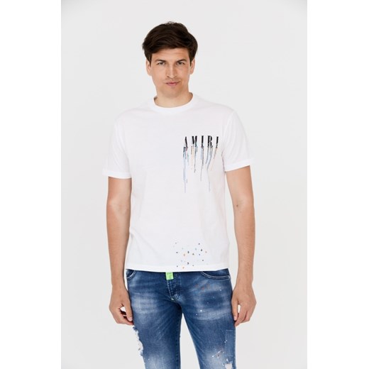AMIRI T-shirt biały z efektem kolorowej farby, Wybierz rozmiar S ze sklepu outfit.pl w kategorii T-shirty męskie - zdjęcie 165140526