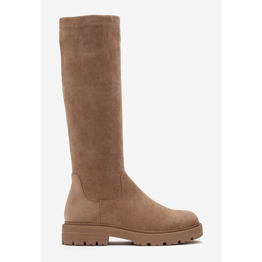 Brązowe Kozaki przed Kolano na Grubej Podeszwie Peodia 38 promocja born2be.pl