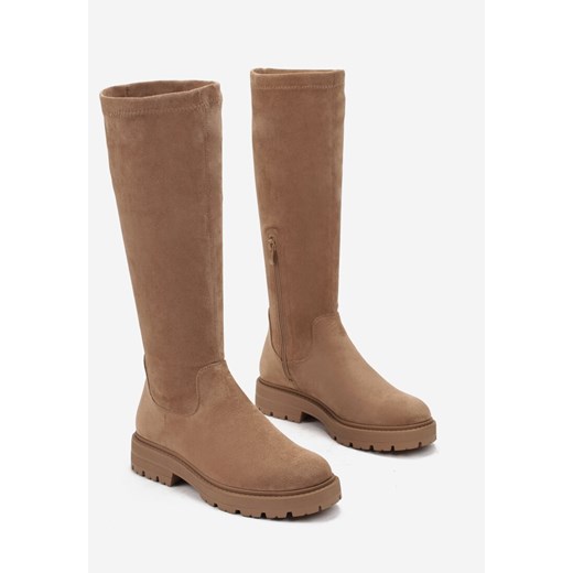 Brązowe Kozaki przed Kolano na Grubej Podeszwie Peodia 36 born2be.pl promocyjna cena