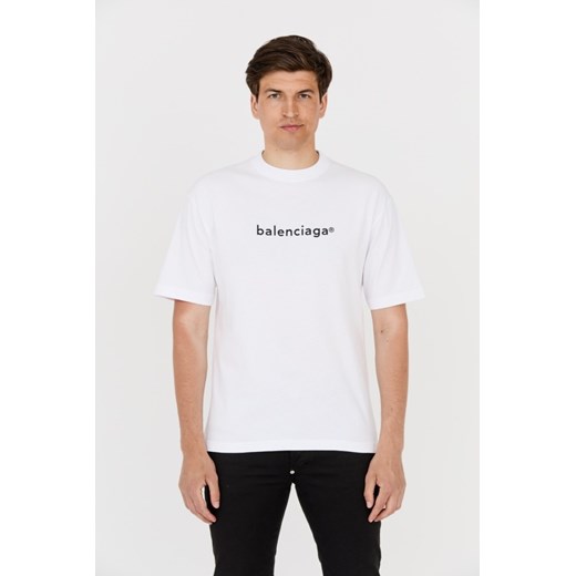 BALENCIAGA Biały t-shirt z czarnym logo, Wybierz rozmiar M ze sklepu outfit.pl w kategorii T-shirty męskie - zdjęcie 165143086